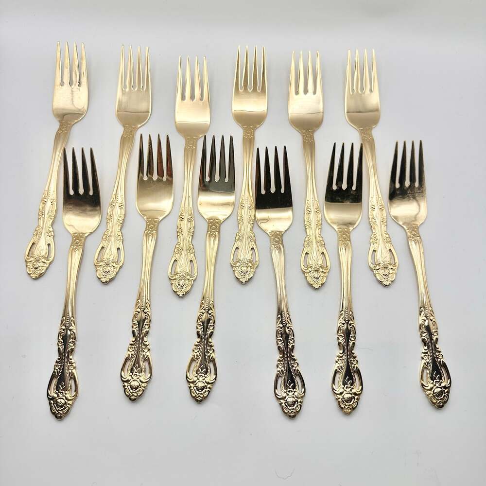 Reed & Barton Gold Electroplate Baroque Rose Salad Fork Set of 12 Replacement